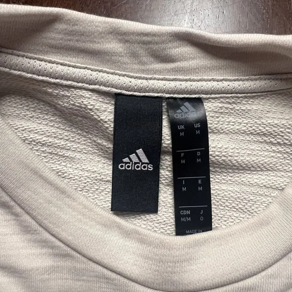 Adidas Sweatshirt Mens Medium Beige Embroidered Logo Pullover Terry Cloth Fleece